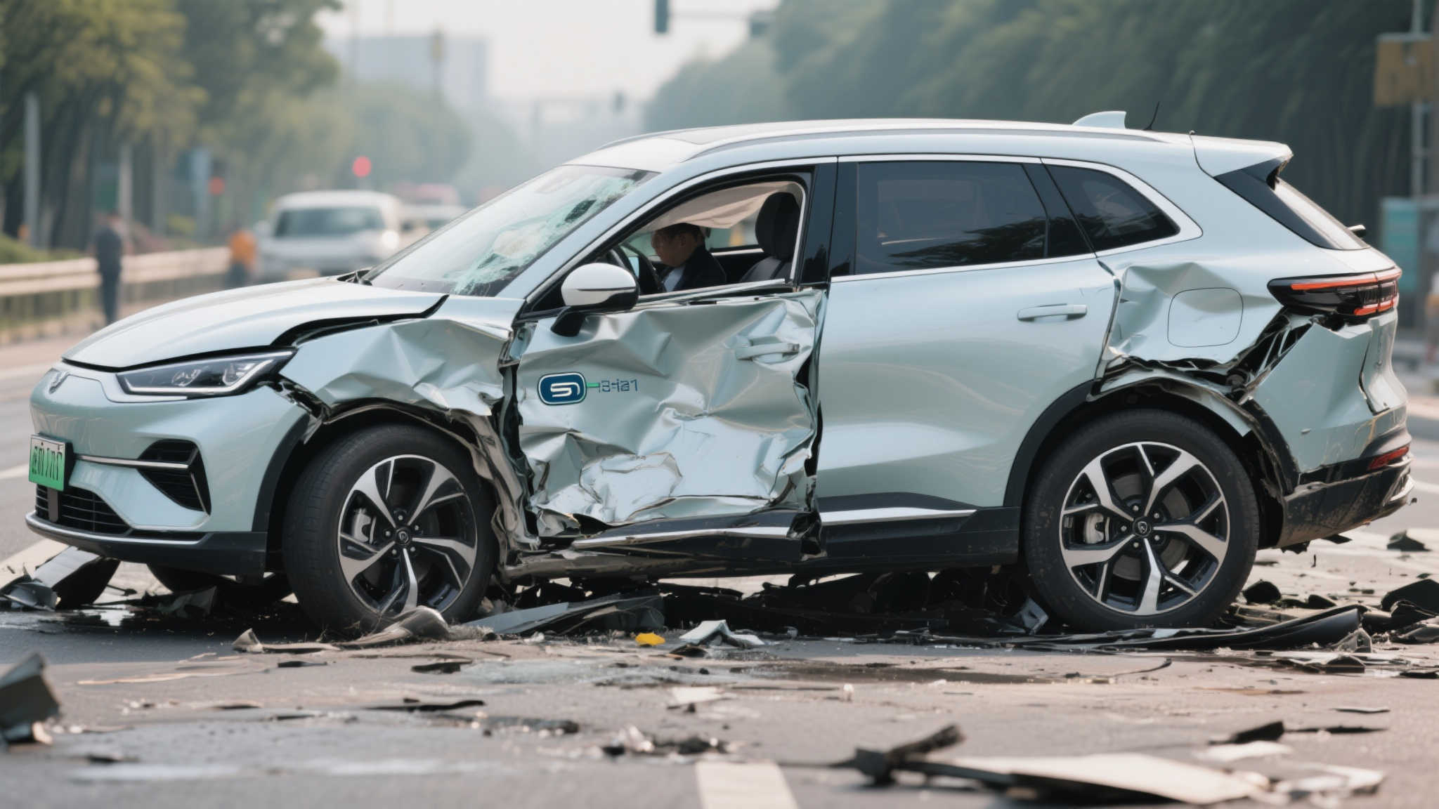 深蓝汽车遭两大货车夹击，车主感慨：死里逃生，感恩生命延续